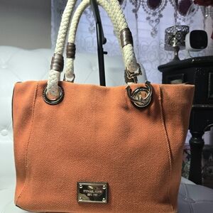 Michael Kors Marina tote bag made of burnt orange canvas with rope, Leather Trim